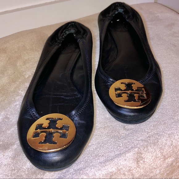 Tory Burch Shoes - Tory Burch Reva Black Leather Ballet Flats